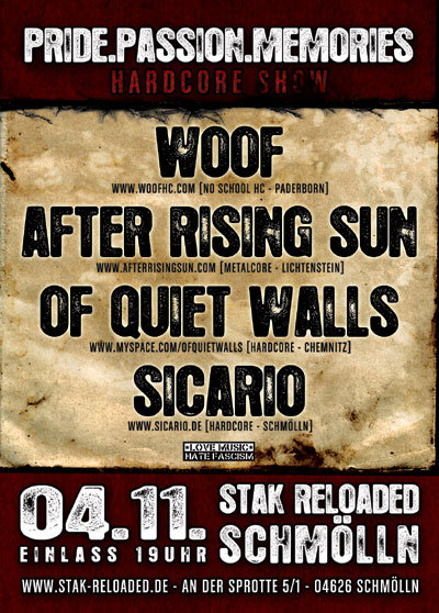 Photo zu 04.11.2006: Woof, After Rising Sun, Of Quiet Walls, Sicario - Schmölln - Stak Reloaded